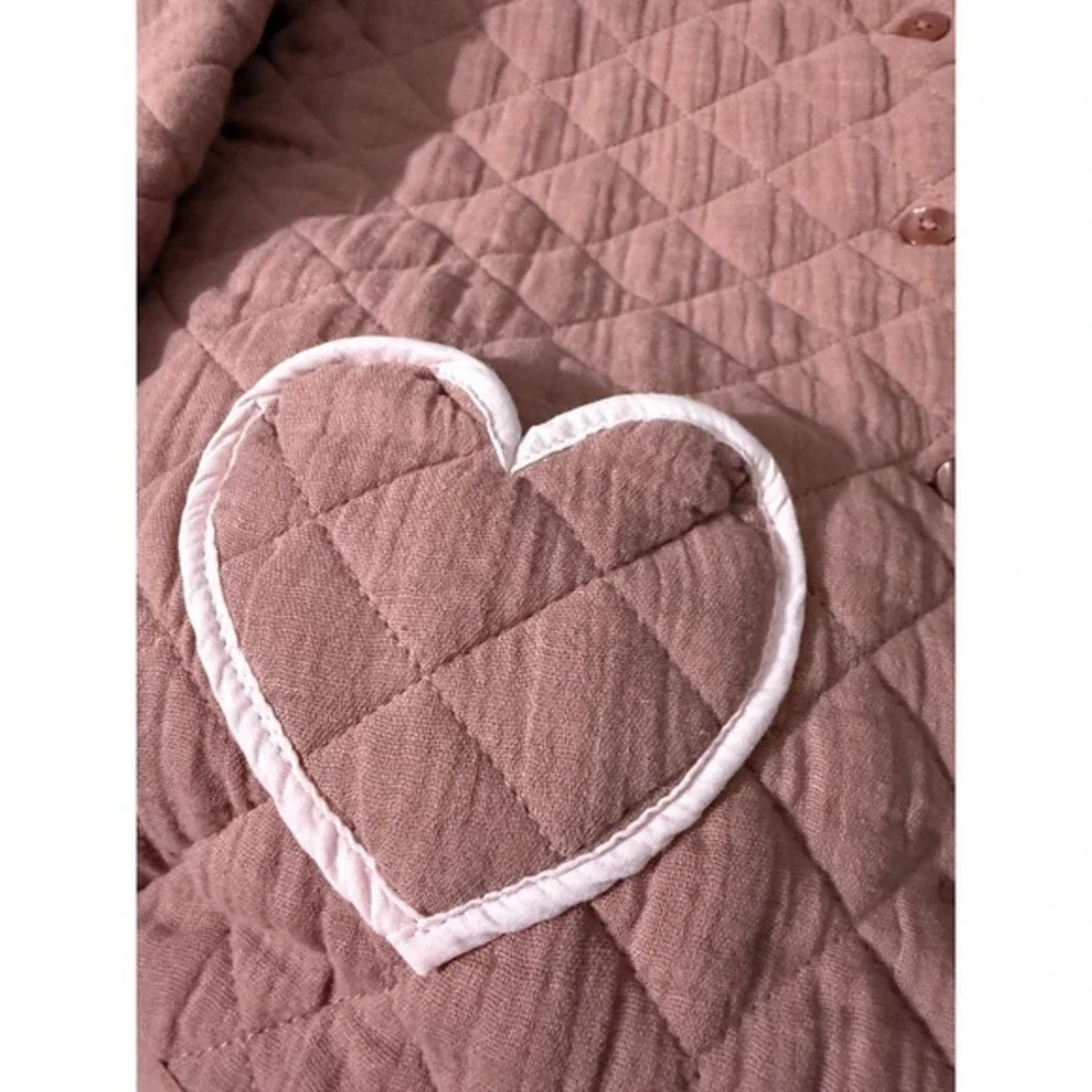 Quilted Heart Pocket‎ Gauze Jacket Dusty Rose Pink Button Down Size 12 girls